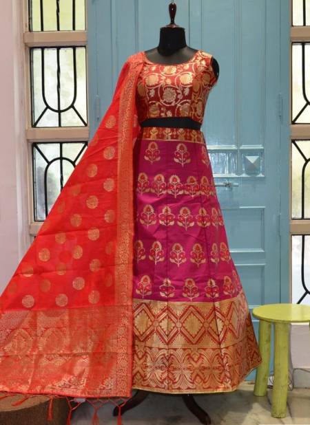 Dark Pink And Orange Colour HOTAM HIT Designer Fancy Festive Wear Heavy Silk Printed Lehenga Choli Collection 10023